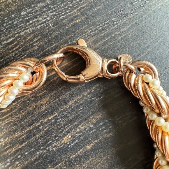 HONORA Cultured Pearl & Bronze Bracelet Rose Gold Tone Twist Rope Italy 8" - Picture 10 of 12